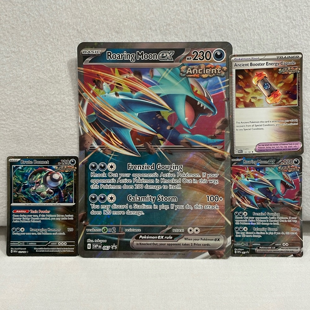 Pokémon Roaring Moon ex Hologram Promo Cards & Brute Bonnet/Capsule Cards